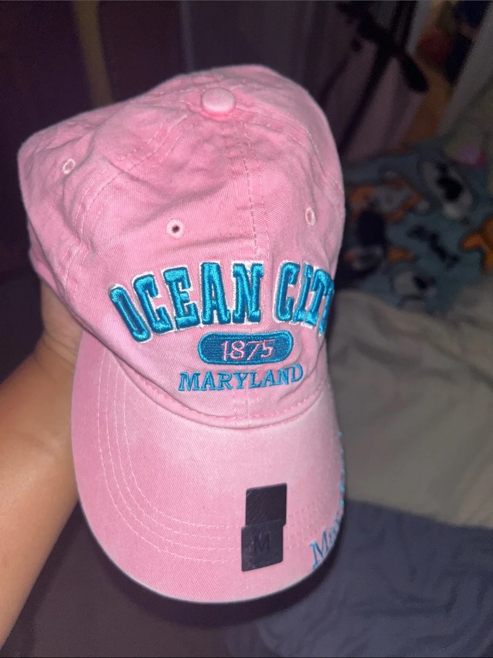 Ocean City Maryland Pink Kids Cap with Teal Embroidery